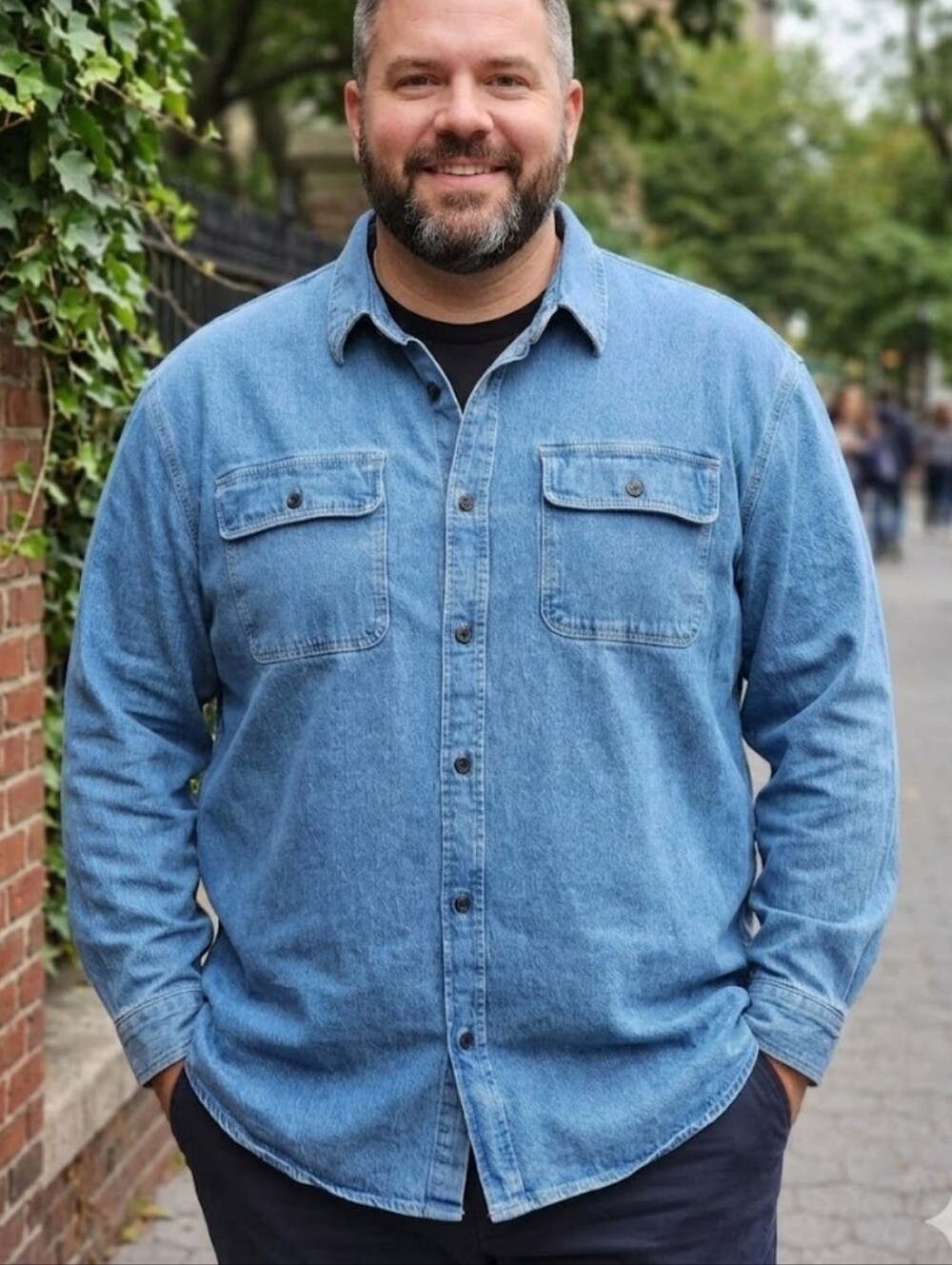 Men's Light Blue Denim Button-Up Shirt Jacket
